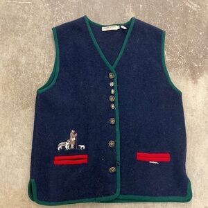 Vintage Wool dog  embroidered vest